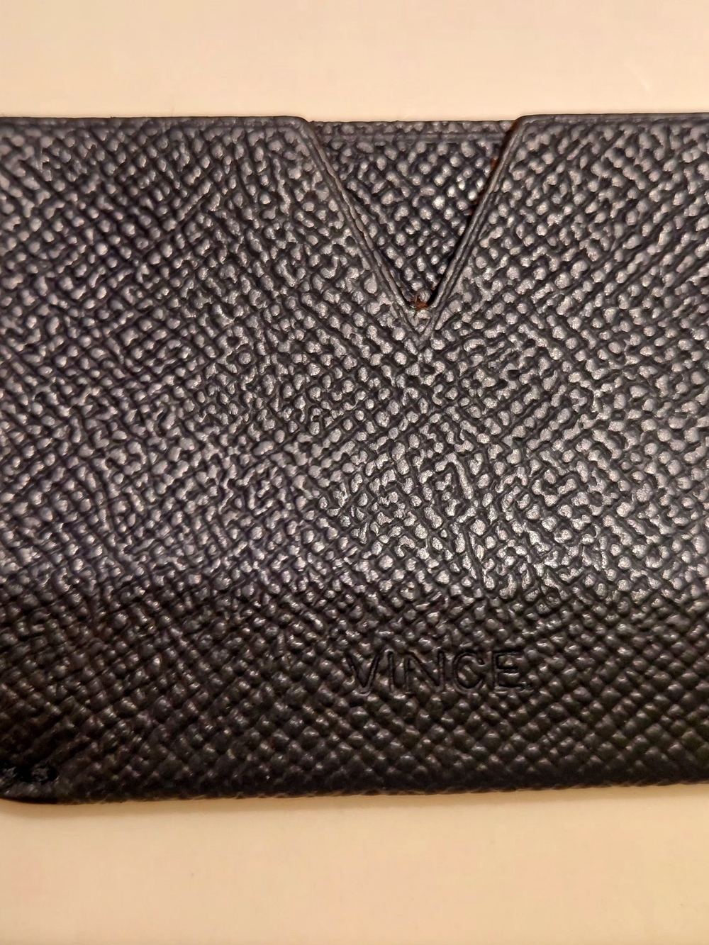 Vince Black Blue Textured Leather Card Holder with V Detail Italy